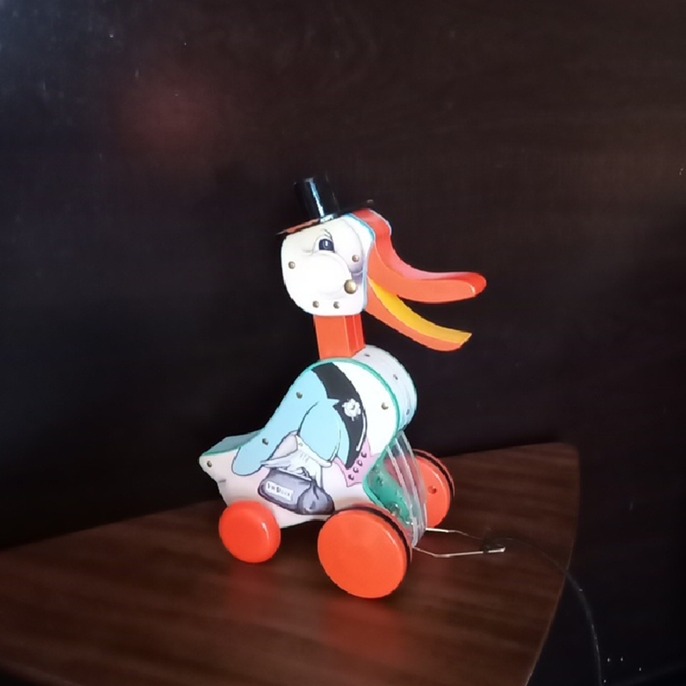 Vintage Classic Pull-Along Duck Toy - Orange Blue fisher Reproduction Dr. Doodle
